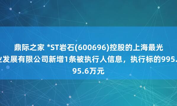 鼎际之家 *ST岩石(600696)控股的上海最光年企业发展有限公司新增1条被执行人信息，执行标的995.6万元